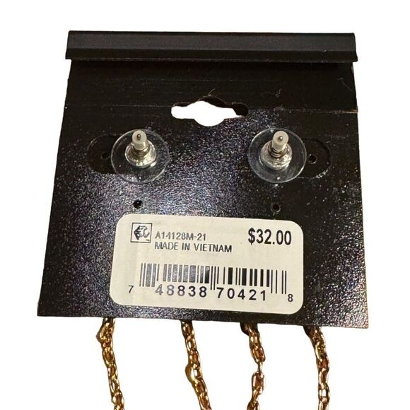 NWT GUESS Gold-Tone Chain Linear 3” Earrings - Picture 3 of 3